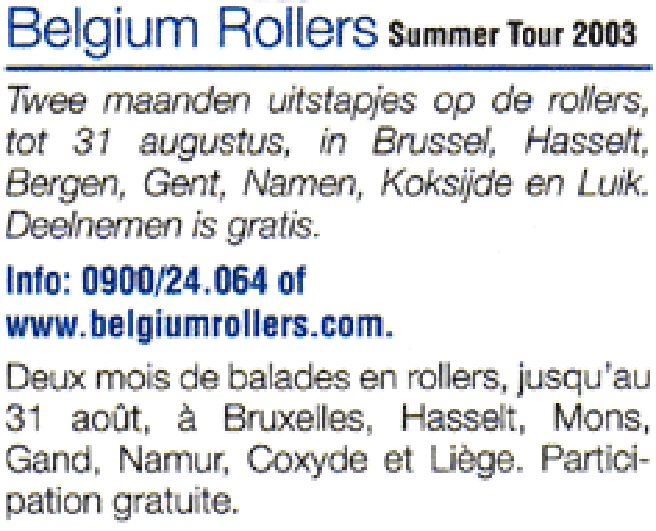 Belgium Rollers Summer Tour 2003