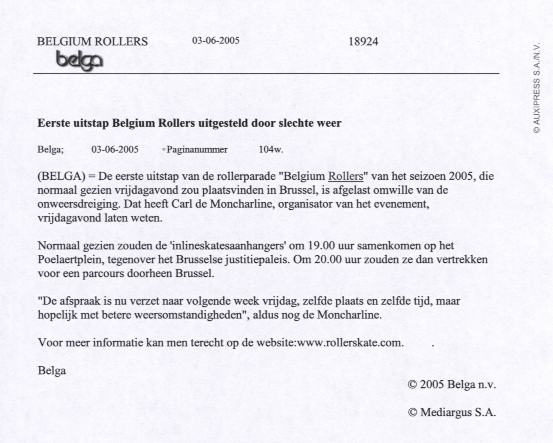 First Belgium Rollers outing postponed due to bad weather