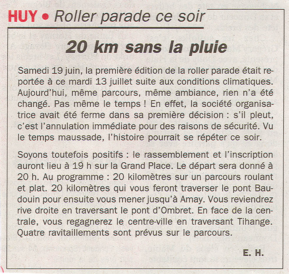 HUY • Roller parade tonight: 20 km without rain