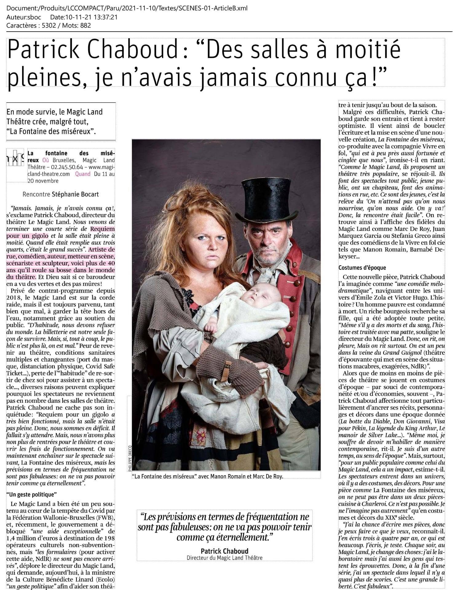 Patrick Chaboud : « Des salles à moitié pleines, je n'avais jamais connu ça ! »