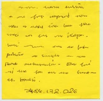 Post-it de proposition de troc, Truc Troc Exhibition 2004, Bozar, Bruxelles, le 16 octobre 2004.