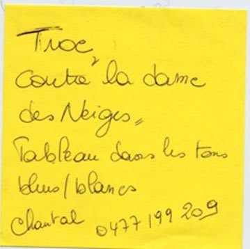 Post-it de proposition de troc, Truc Troc Exhibition 2004, Bozar, Bruxelles, le 16 octobre 2004.