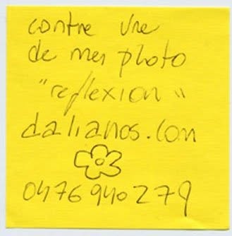 Post-it de proposition de troc, Truc Troc Exhibition 2004, Bozar, Bruxelles, le 16 octobre 2004.