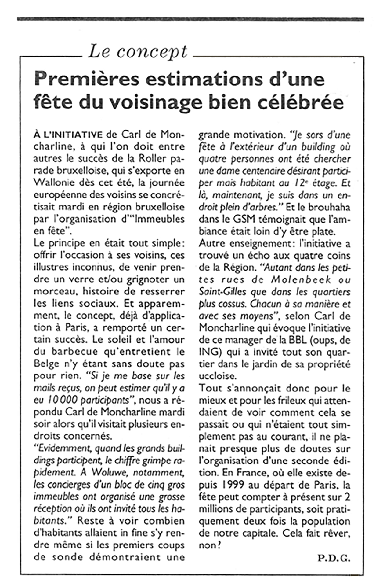 La Libre Belgique, 28 May 2003 — "Le concept" box.