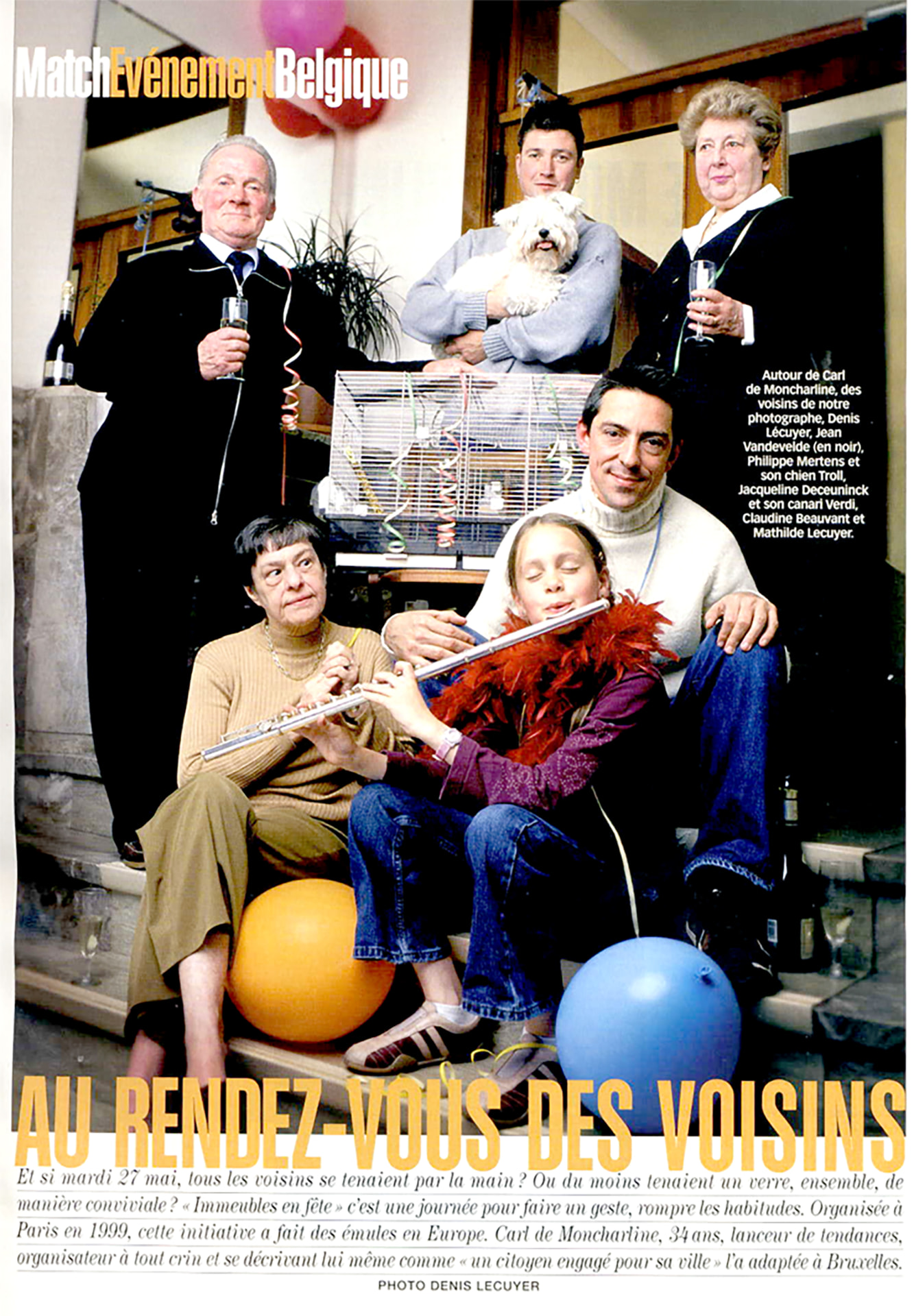 Page 1 / 3 — opening spread "Au rendez-vous des voisins". Paris Match Belgique, 20 May 2003. Photo Denis Lecuyer.