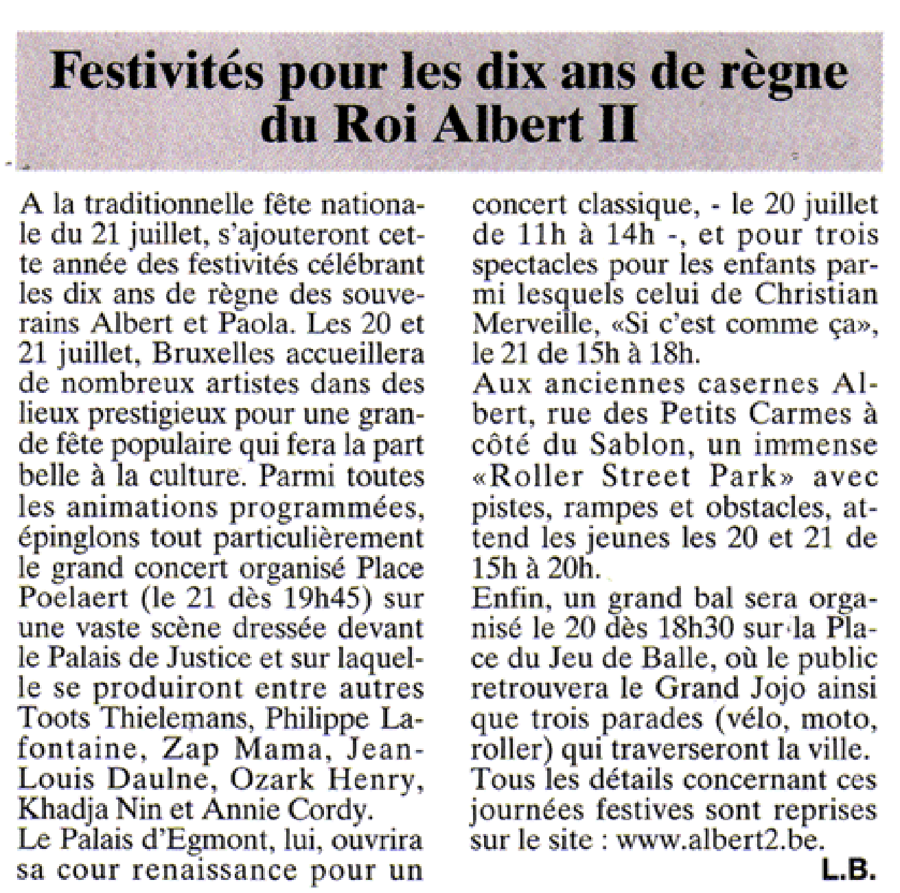 Festivities for the tenth anniversary of King Albert II's reign