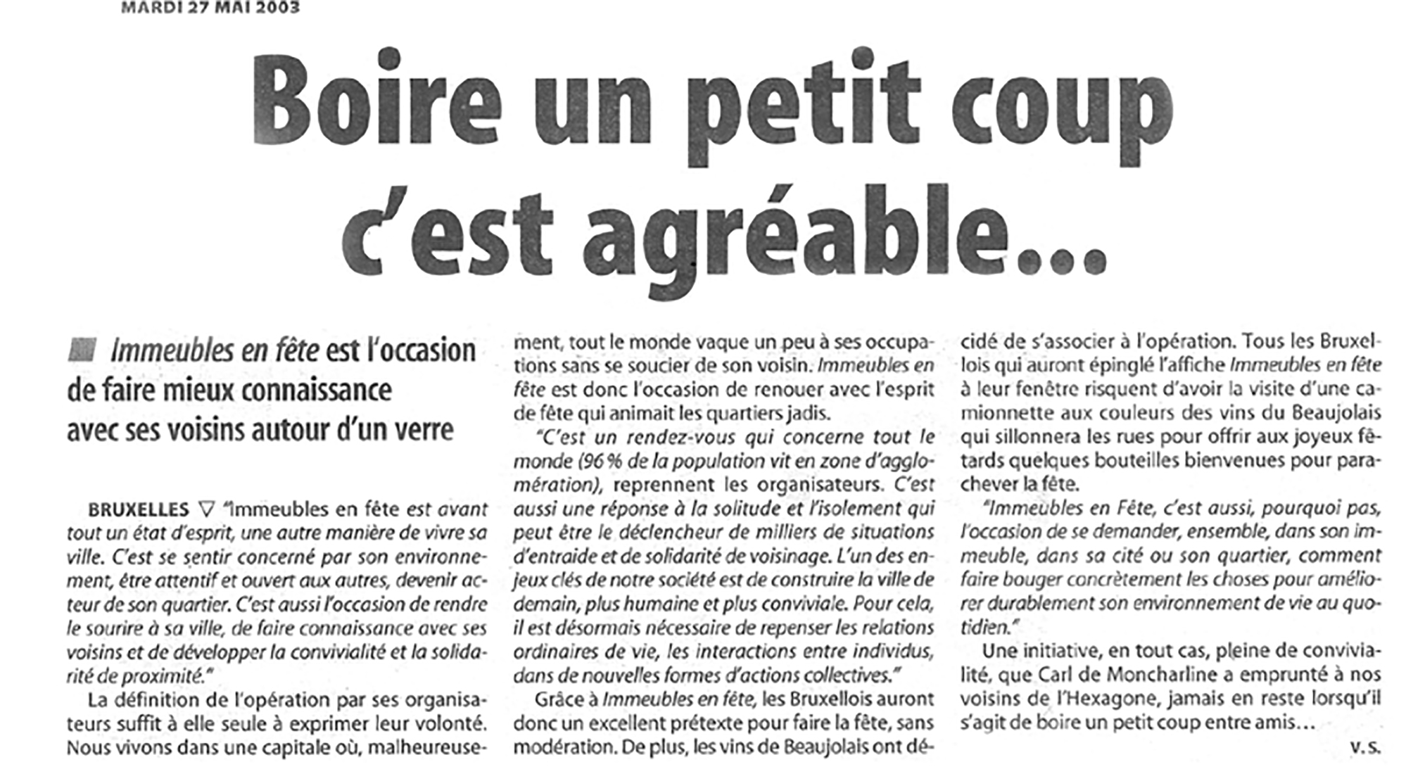 La Dernière Heure, Tuesday 27 May 2003 — article "Boire un petit coup c'est agréable…".
