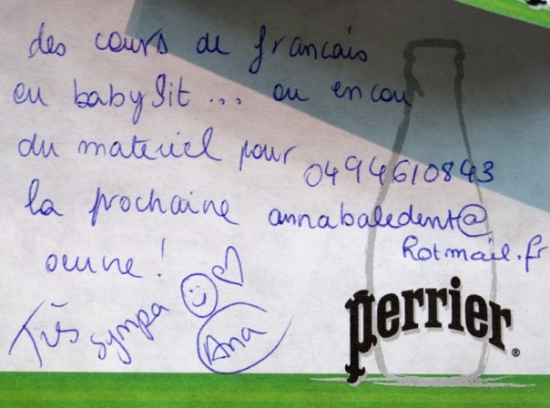 Post-it de proposition de troc, Art Truc Troc, Bozar, Bruxelles, le 31 janvier 2009.