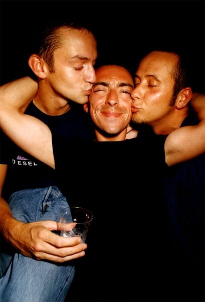 Carl De Moncharline with DJ Jos and José Luis Bousoño Rodríguez, a friend of Carl De Moncharline and DJ Jos, here as a guest. He would later become the manager and co-organiser of the "Strong" nights at Who's Who's Land.