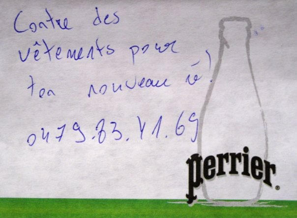 Post-it de proposition de troc, Art Truc Troc, Bozar, Bruxelles, le 31 janvier 2009.