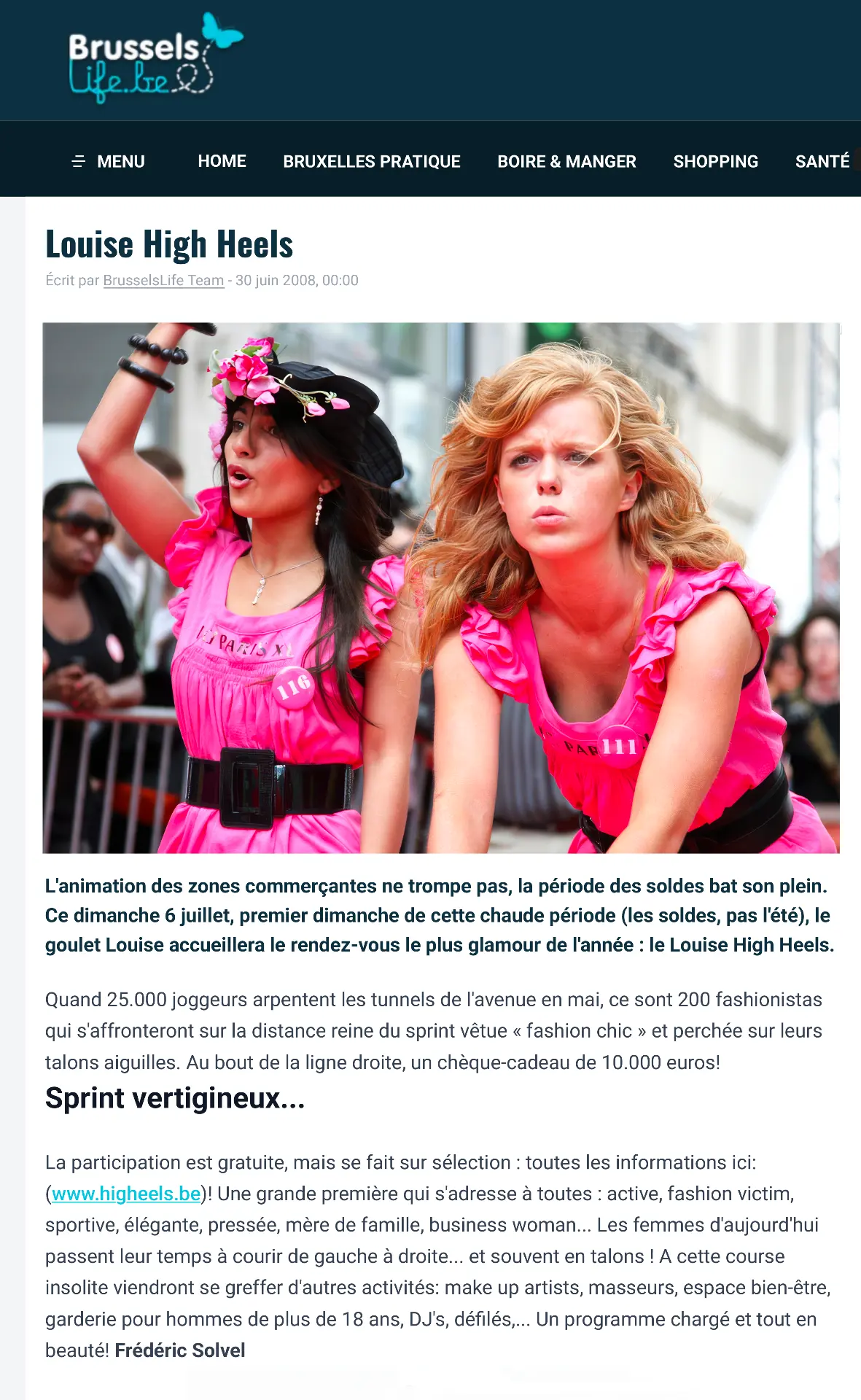 BrusselsLife.be, « Louise High Heels », article en ligne du 30 juin 2008, signé Frédéric Solvel. Capture d'écran d'archive.