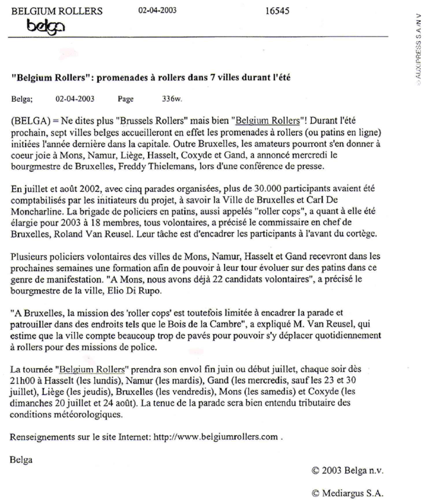 "Belgium Rollers": rollerblade parades in 7 cities during the summer