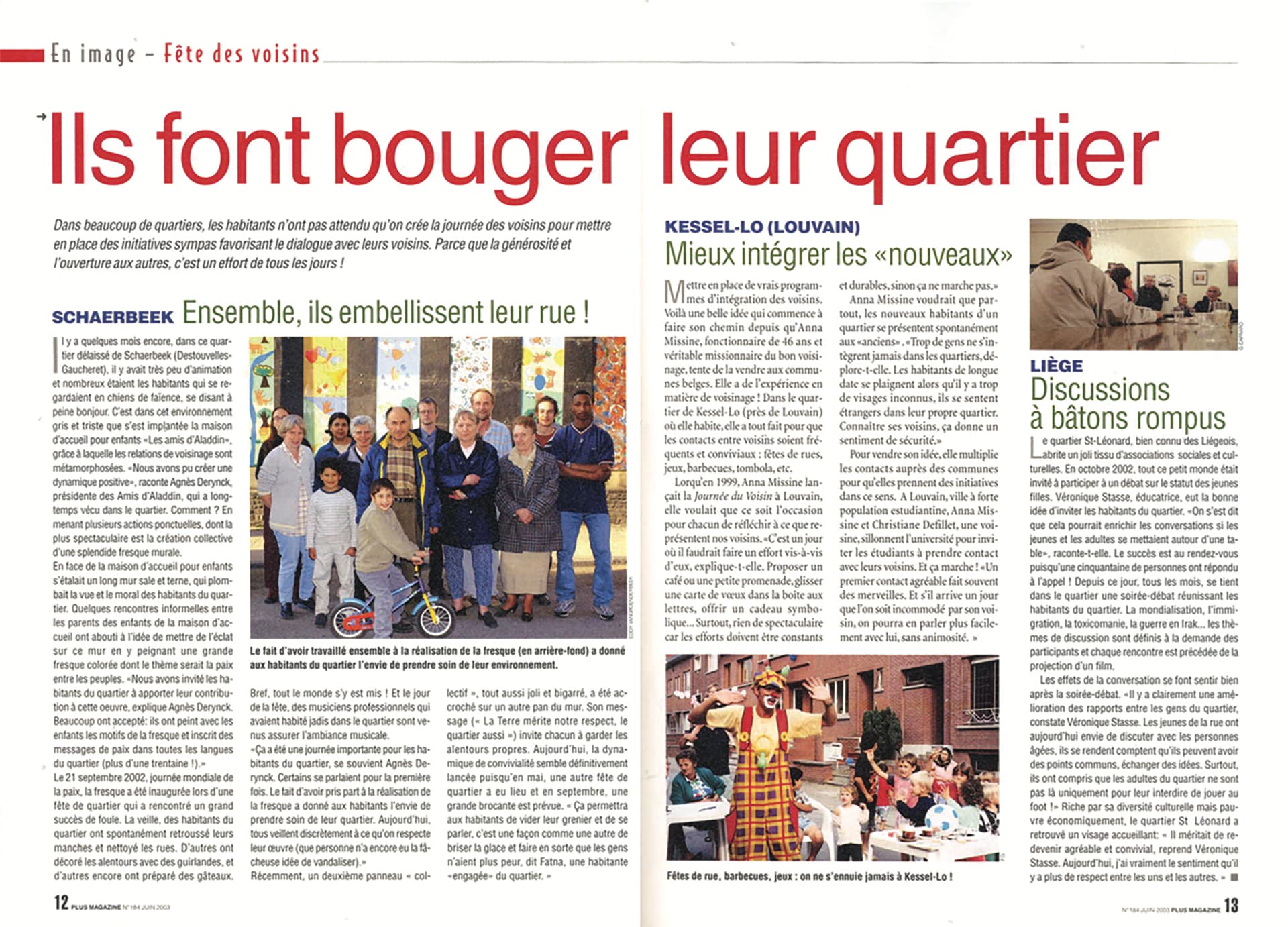 Page 6 / 7 — pages 12-13, "They get their neighbourhood moving": Schaerbeek, Kessel-Lo (Leuven) and Liège.