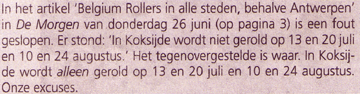 Rechtzetting Koksijde