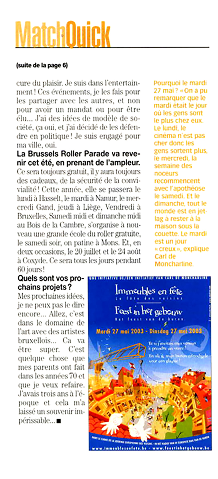 Page 3 / 3 — page 8, end of the interview "MatchQuick", with the Immeubles en fête / Feest in het gebouw poster.