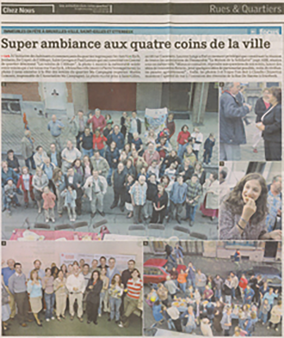 La Meuse, 2 June 2005. Printed kicker: "Immeubles en fête in the City of Brussels, Saint-Gilles and Etterbeek". Four numbered photo reports. The page text is illegible on the scan.