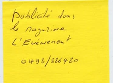 Post-it de proposition de troc, Truc Troc Exhibition 2004, Bozar, Bruxelles, le 16 octobre 2004.