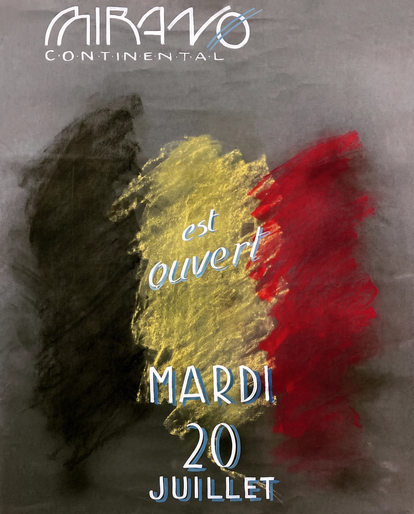 Affiche de la soirée du mardi 20 juillet 1982, veille de la fête nationale belge, au Mirano Continental.