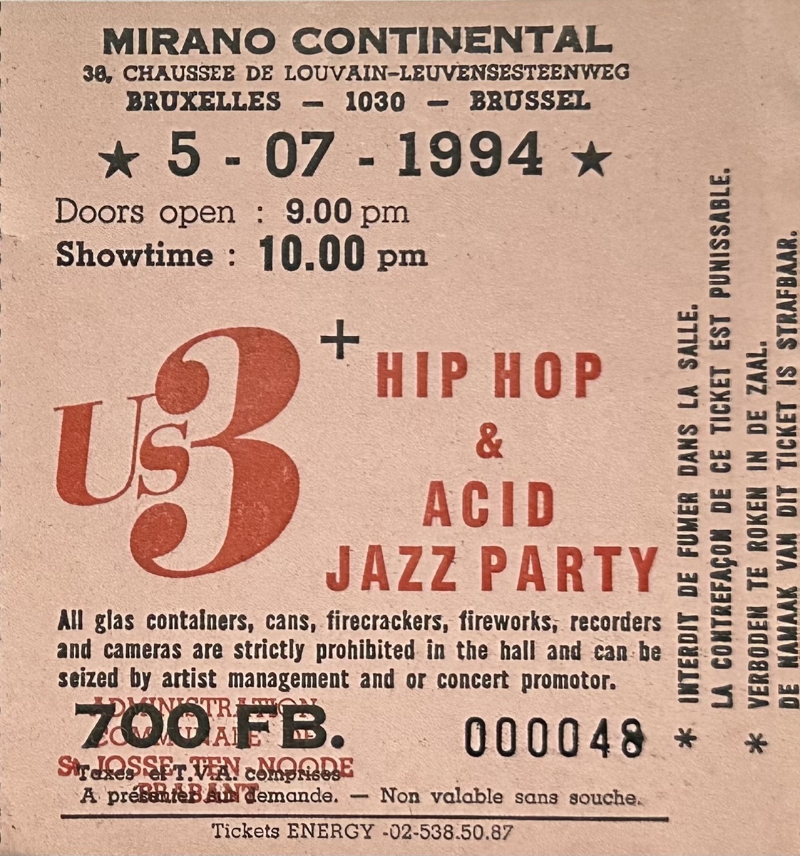 US3 · Hip Hop & Acid Jazz Party - Billet d'entrée