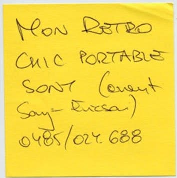 Post-it de proposition de troc, Truc Troc Exhibition 2004, Bozar, Bruxelles, le 16 octobre 2004.