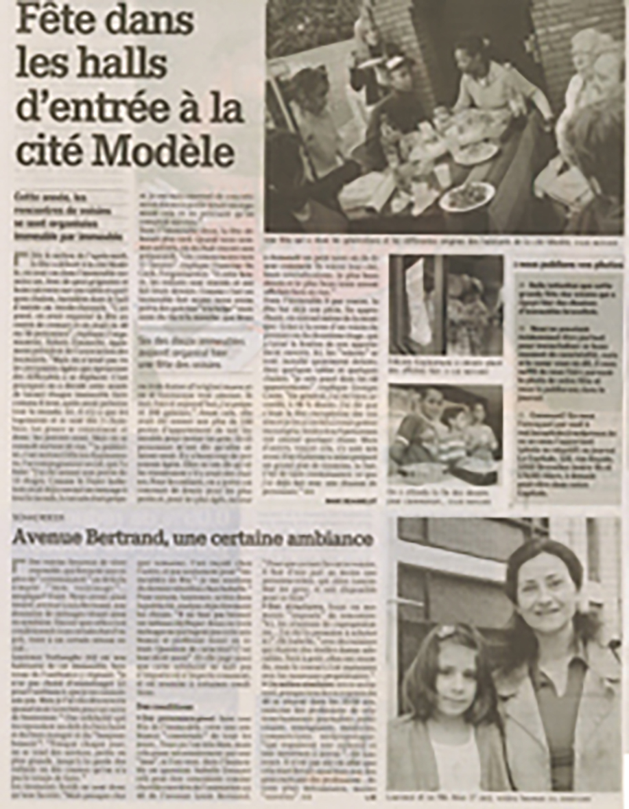 La Meuse, 1 June 2005. Photographs of the tables at the Cité Modèle and a portrait on avenue Bertrand. Box: "Send us your photographs". The body text is illegible on the scan.