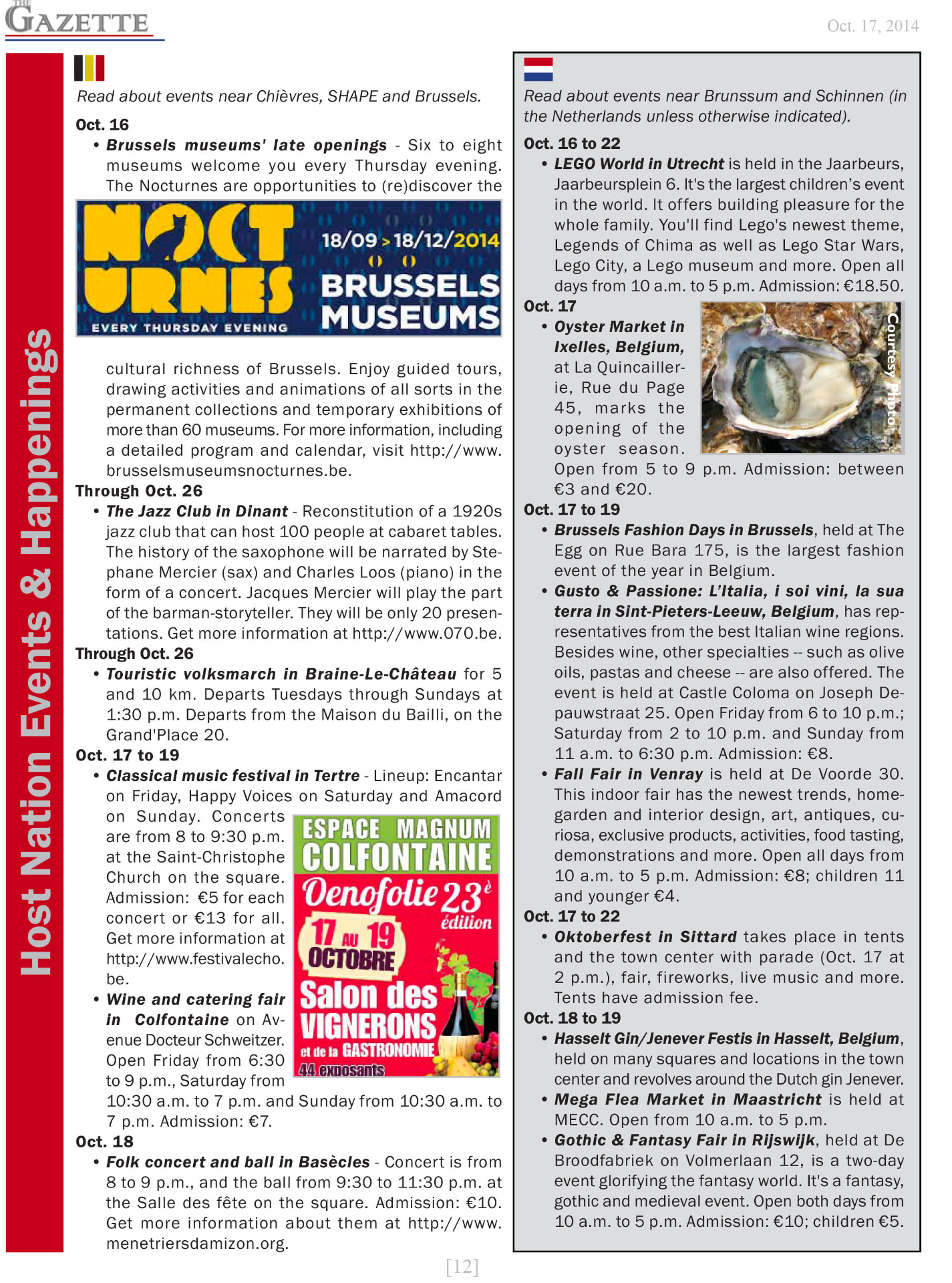 Page originale de The Gazette, rubrique « Host Nation Events & Happenings », page 12. Crédit photo : DR.