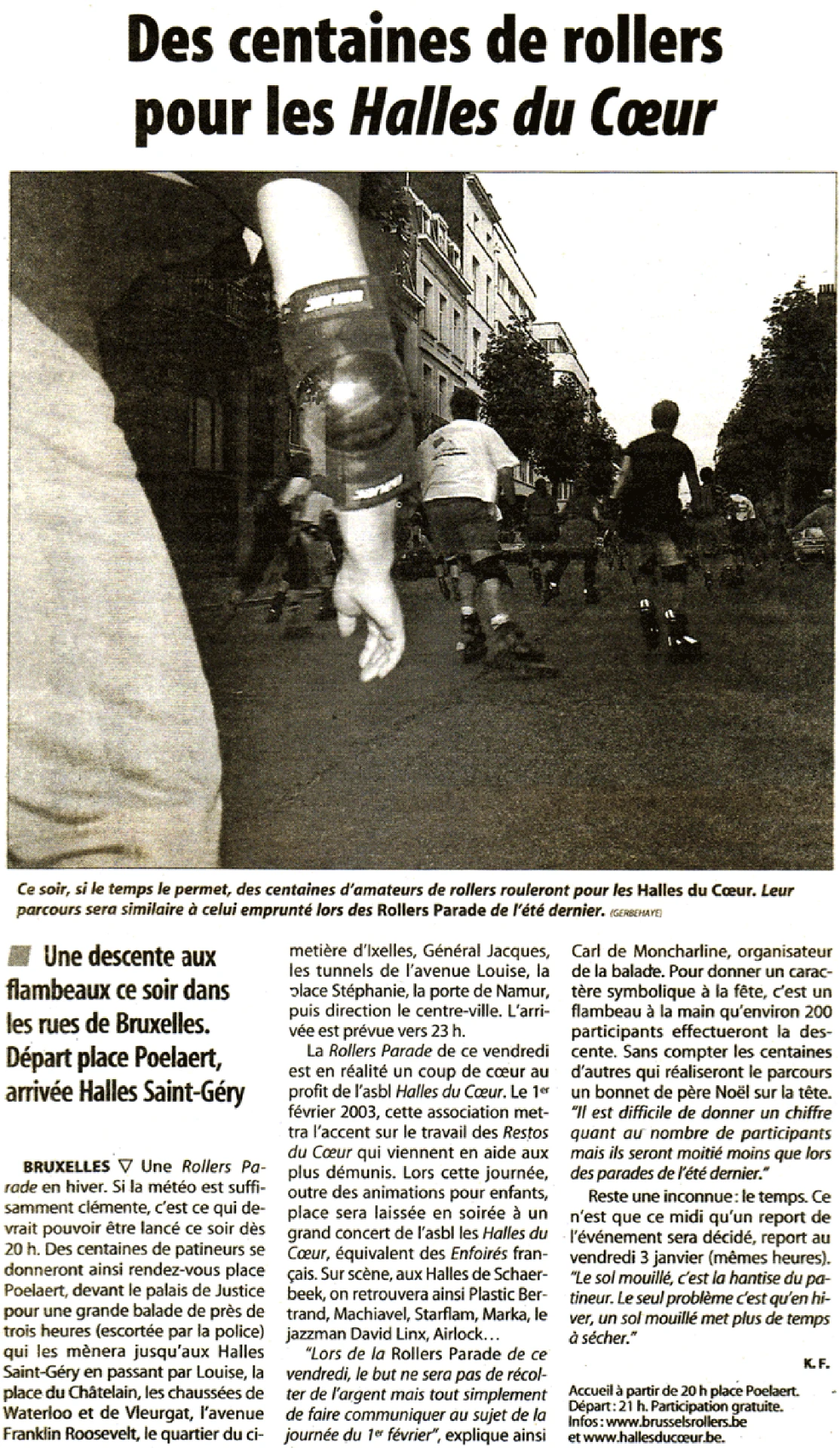 La Dernière Heure, 27 December 2002. Skaters on the route used during the previous summer's Rollers Parade. Photo Gerbehaye.