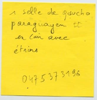 Post-it de proposition de troc, Truc Troc Exhibition 2004, Bozar, Bruxelles, le 16 octobre 2004.