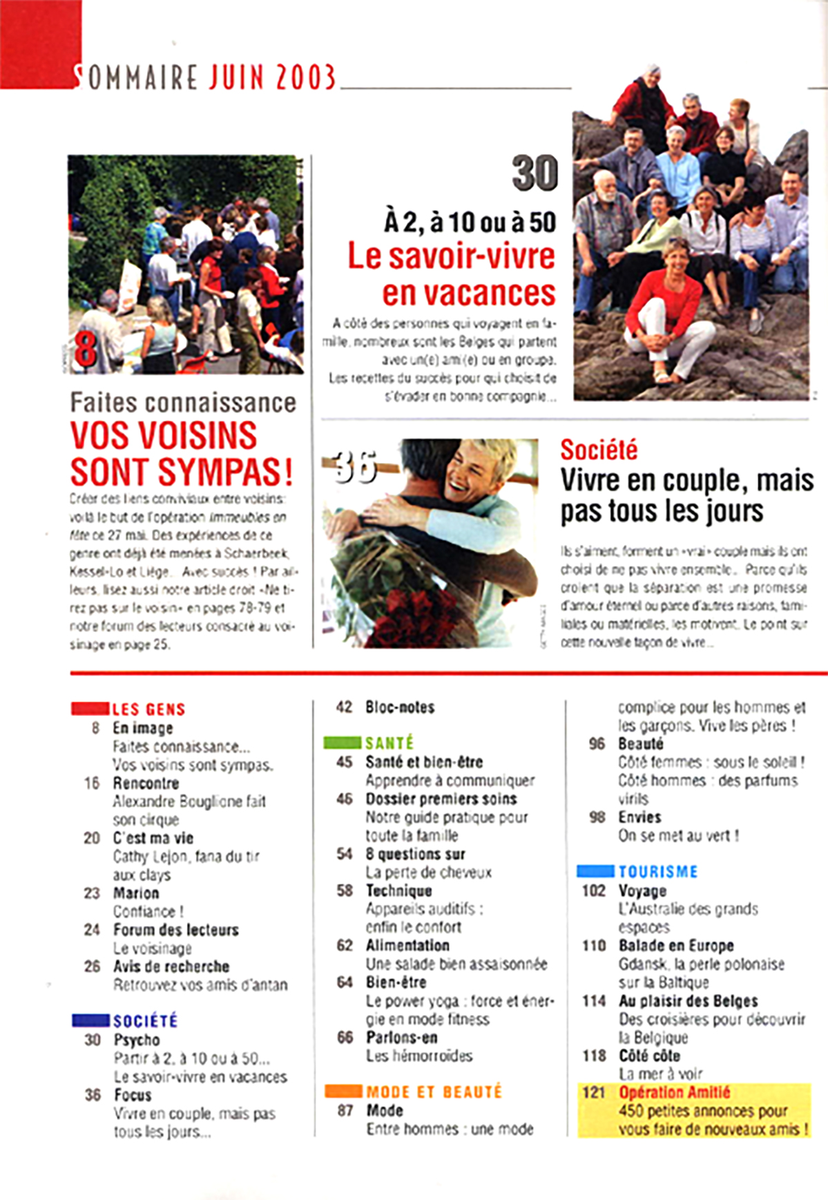 Page 3 / 7 — June 2003 contents, announcing the page 8 feature "Get to know them: your neighbours are nice!".
