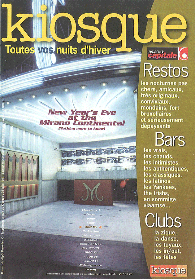 Le Kiosque, décembre 1997. Couverture / supplément promotionnel pour la soirée du réveillon au Mirano Continental.