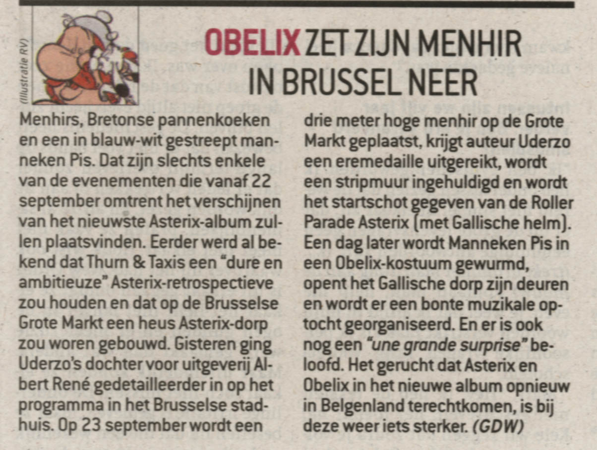 Obelix places his menhir in Brussels