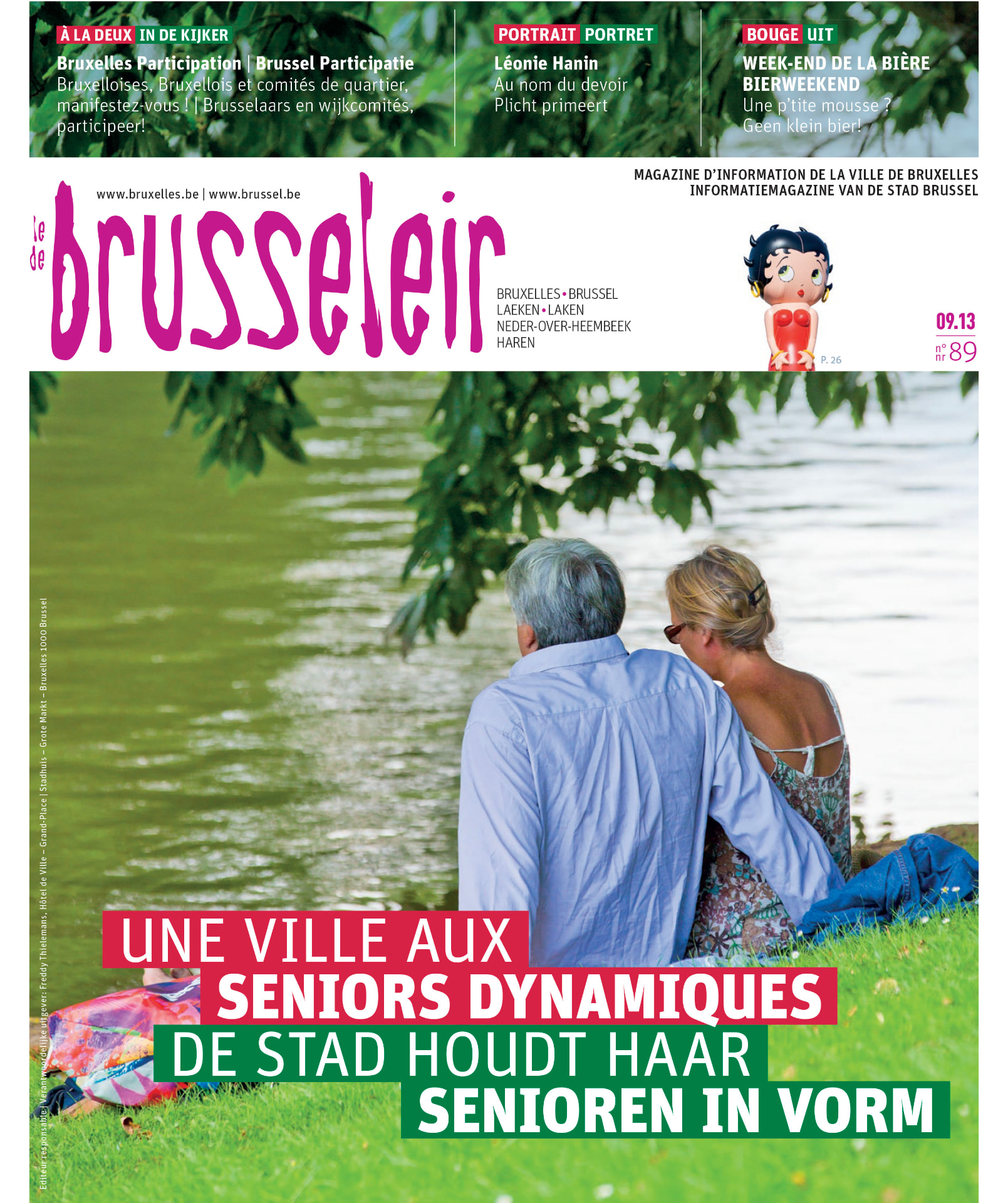 Couverture du Brusseleir n° 89, septembre 2013. L’annonce de l’article figure en haut à droite avec le ballon Betty Boop et un renvoi à la page 26. Crédit photo : DR.