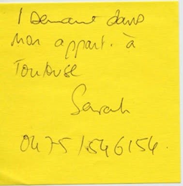 Post-it de proposition de troc, Truc Troc Exhibition 2004, Bozar, Bruxelles, le 16 octobre 2004.
