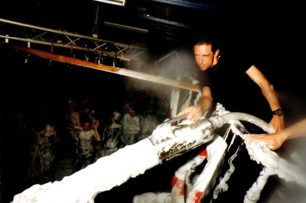 Carl De Moncharline working the foam hose, Fuse, 31 August 1996.