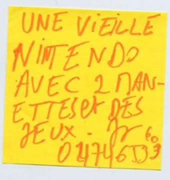 Post-it de proposition de troc, Truc Troc Exhibition 2004, Bozar, Bruxelles, le 16 octobre 2004.
