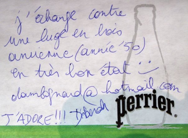 Post-it de proposition de troc, Art Truc Troc, Bozar, Bruxelles, le 31 janvier 2009.