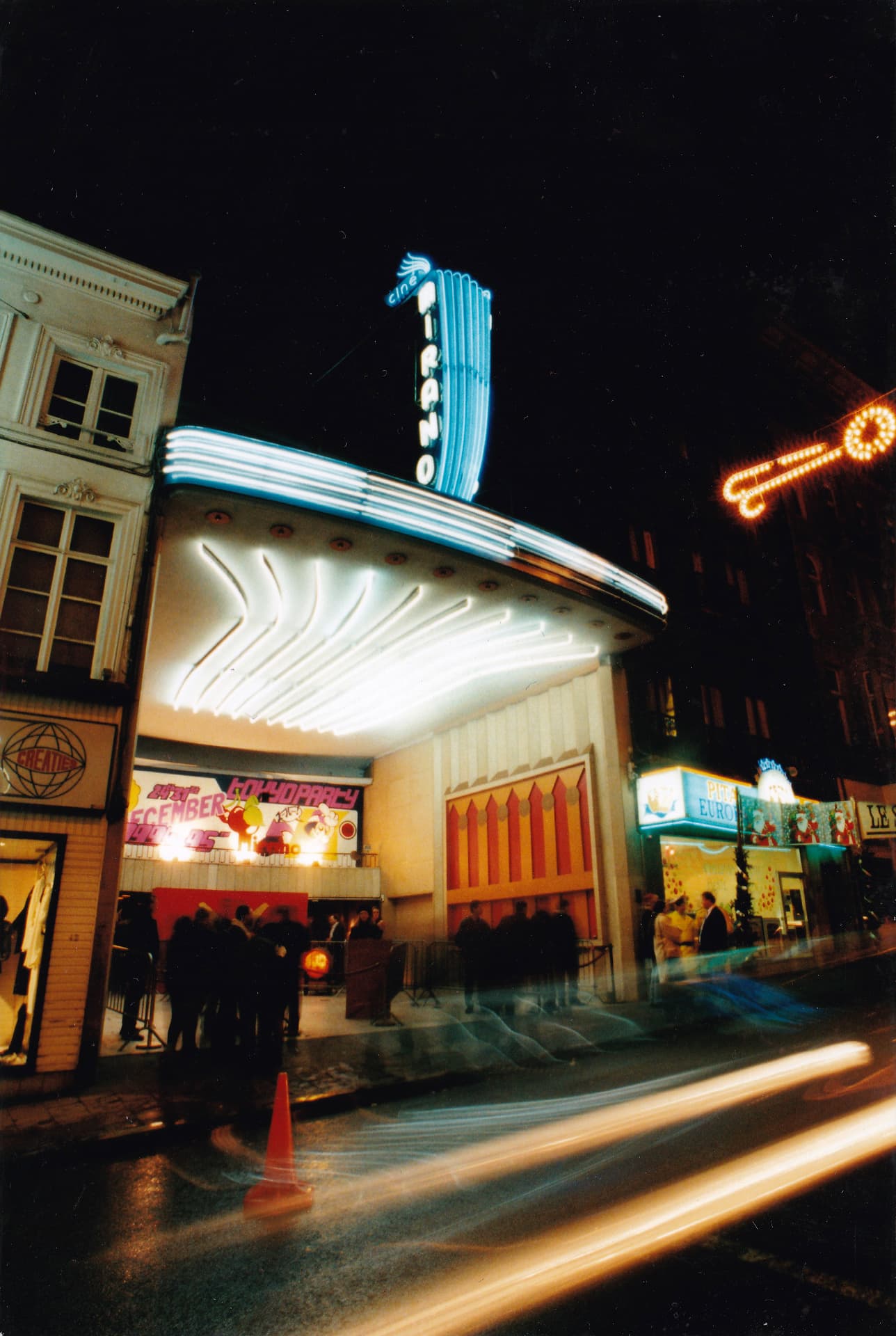 The Mirano Continental façade on the night of the Tokyo Party, December 1994.