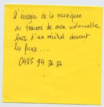 Post-it de proposition de troc, Truc Troc Exhibition 2004, Bozar, Bruxelles, le 16 octobre 2004.
