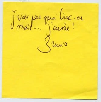 Post-it de proposition de troc, Truc Troc Exhibition 2004, Bozar, Bruxelles, le 16 octobre 2004.