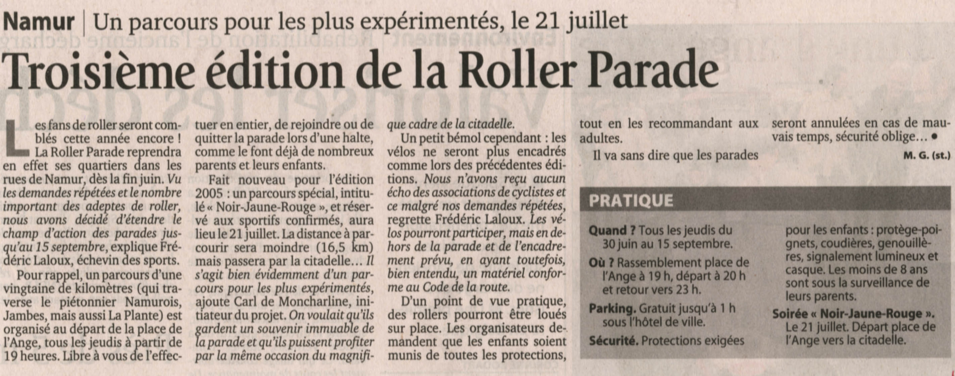Namur | A route for the most experienced, July 21st
Third edition of the Roller Parade