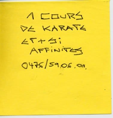 Post-it de proposition de troc, Truc Troc Exhibition 2004, Bozar, Bruxelles, le 16 octobre 2004.