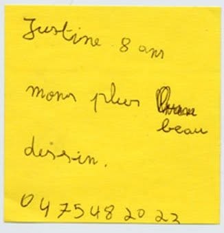 Post-it de proposition de troc, Truc Troc Exhibition 2004, Bozar, Bruxelles, le 16 octobre 2004.
