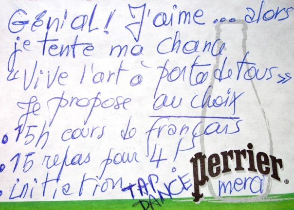 Post-it de proposition de troc, Art Truc Troc, Bozar, Bruxelles, le 31 janvier 2009.